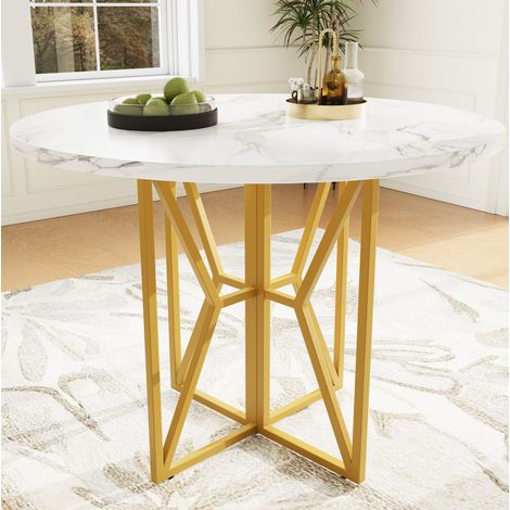 Mesa de comedor redonda 80 x 80 x 76 cm en MDF, base de metal dorado HAVRYA (1/5)