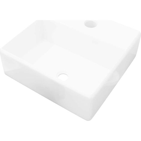 vidaXL Lavabo de cerámica cuadrado orificio de grifo y desagüe blanco (1/2)