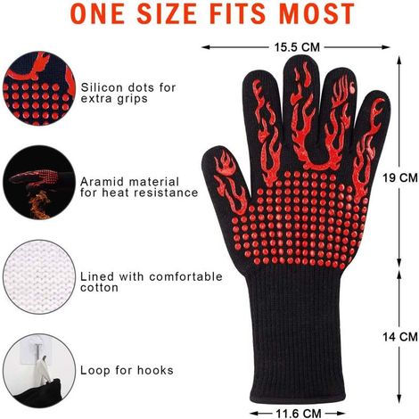 Gants de cuisine en silicone anti-brûlure, isolants thermiques et résistants aux hautes températures, antidérapants, pour micro-ondes, noirs et rouges (lot de 2). (1/4)