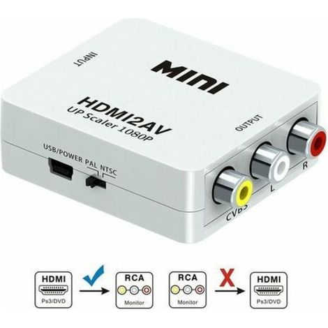 Convertisseur HDMI vers AV HDMI2AV Commutateur HDMI vers RCA HDMI 1080P (Blanc) (1/3)
