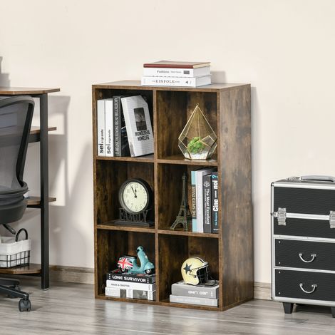 Étagère à 3 niveaux avec 6 cubes de rangement pour bureau, 65,5 x 30 x 97,5 cm, marron rustique (1/5)