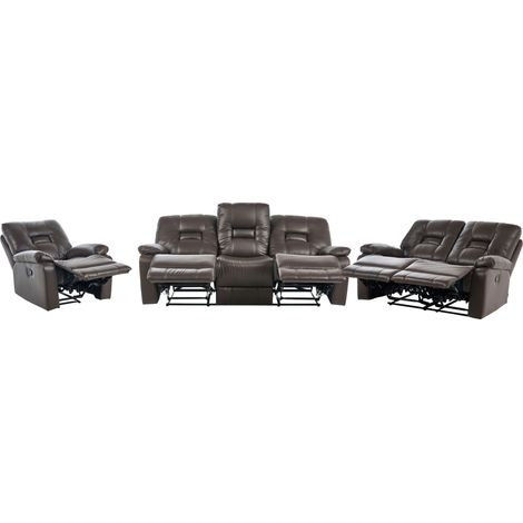 Set da soggiorno a 6 posti in pelle sintetica marrone Bergen (1/5)