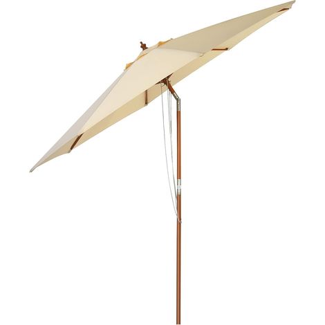 COSTWAY Sonnenschirm Holz, Gartenschirm mit 8 Streben, Marktschirm neigbar, Terrassenschirm beige, Holzschirm Seilzugsystem für Garten, Strand, Pool und Café 270cm x 248cm (1/5)
