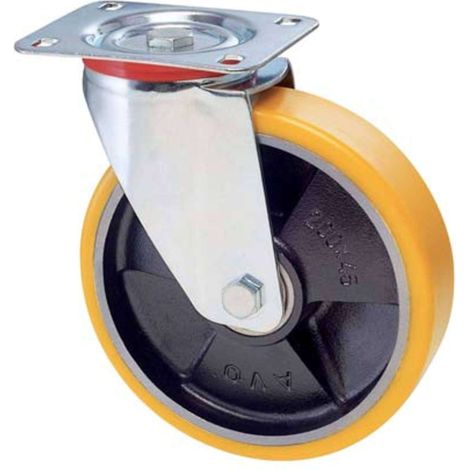 RUOTA A FORCELLA GIREVOLE 22 AVO - A/ZINCR/POL.GIAL D/GHISA D.MM 125X25 P.MM 100X85 - 1 pezzo