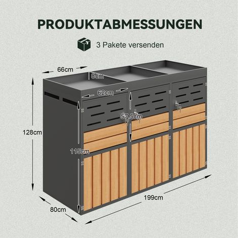 Armoire de jardin multifonctionnelle avec jardinière intégrée, ventilation à persiennes, 3 compartiments, acier galvanisé, chaîne de sécurité – rangement & décoration extérieure (1/4)
