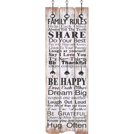 vidaXL Perchero de pared FAMILY RULES con 6 ganchos 120x40 cm (1/2)