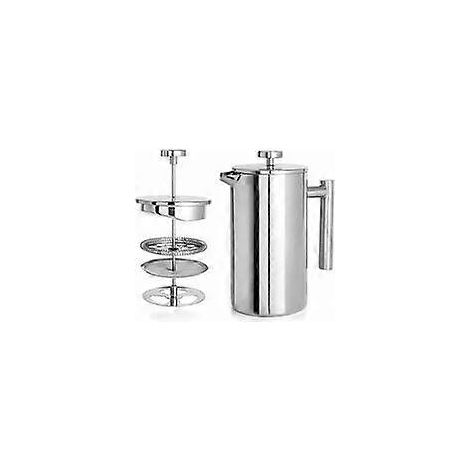 Cafetière à piston French press de 1 litre (8 tasses) en acier inoxydable 304 à double paroi isolée, comprend 1 filtre de rechange, système de filtration à trois couches. (1/5)