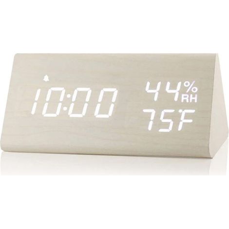 Jeffergarden Réveil Numérique, Horloge électronique en Bois à Réglage Intelligent de la luminosité Sonore pour Chambre à Coucher (Couleur Bois Blanc)-DOU