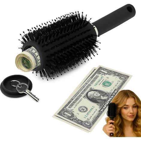 Cachette Secrete Brosse à Cheveux avec Couvercle Dévissable pour Objets de Valeur,Cachette Argent Discrète,Boite Secrete de Voyage Camouflée pour Maison,École,Hôtel,Plage,Sûreté,Brosse Ronde (1/5)