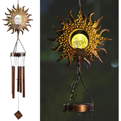 Carillon solaire à vent, boule de verre, lampe de jardin extérieure étanche, décoration suspendue, cadeau commémoratif pour jardin de dames