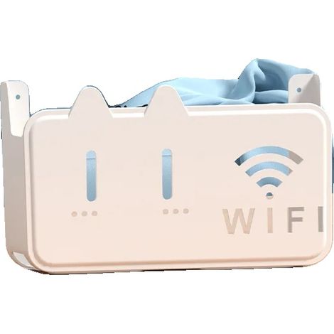 Caja de almacenamiento para router, diseño de montaje en pared, organizador de cables, estampado de dibujos animados en blanco. (1/2)