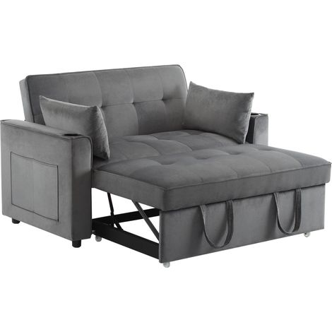 Canapé-lit convertible velours 2 places avec porte-gobelets et coussins, multifonction pour salon et chambre (1/5)