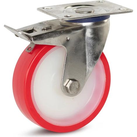 Roulette pivotante freinée - MESO - PU inox - Trou central - 125mm - 230kg (1/2)