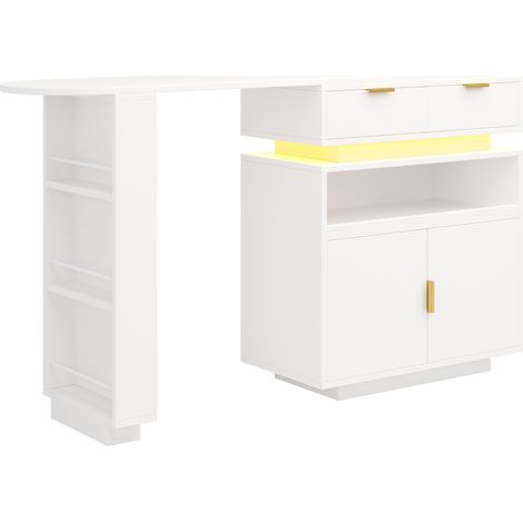 Isola cucina estensibile bianca in MDF con contenitore e illuminazione LED (1/5)