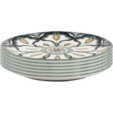 Set de 6 assiettes à dessert en porcelaine vert mandala (Ø19cm) - MANDALA (1/3)