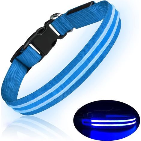 Collier Chien LED Rechargeable Collier Chien Lumineux Imperméable Clignotant Collier Chein Ajustable pour Petits Moyens Grands Chiens - Bleu -L (1/4)