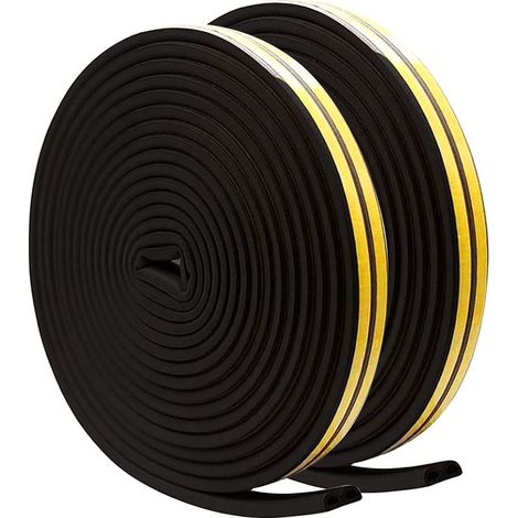 Bande d'étanchéité Autocollante pour Portes et Fenêtres,type D 9mmx6mm Bandes de Joint,Bandes de Caoutchouc Insonorisées pour Fenêtres Bande d'impact (12m) noir (1/5)