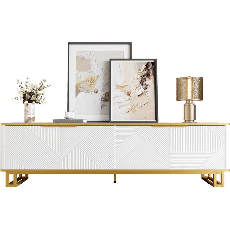 CHICFURN Mueble TV 160 x 37,5 x 48 cm de MDF blanco, 4 puertas y pasacables (1/5)