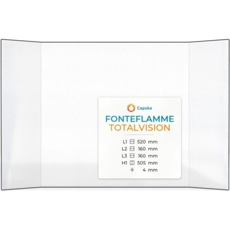 Vitre Fonteflamme TOTALVISION - Verre Prismatique pour poêle à bois - (160 + 520 + 160) x 505 mm (L2+L1+L3 x H1) - 4 mm (1/5)