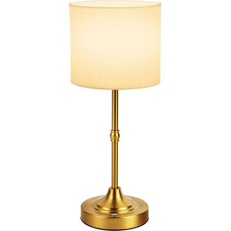 Lampe de Chevet LED Sans Fil 2700K, Rechargeable, Tactile, Dimmable, Abat-Jour en Tissu, Laiton (1/5)
