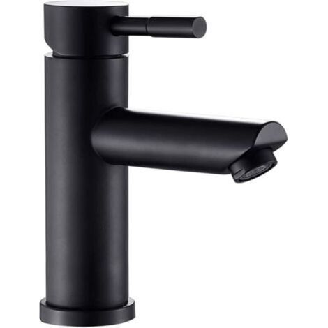 Mitigeur de lavabo noir en acier inoxydable 304 – Monotrou avec tuyau – Noyau en céramique pour eau froide – Installation facile (1/5)