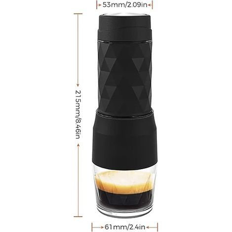 Tragbare 3-in-1-Espressomaschine, manuell, 18 bar, mit Milchaufschäumer, kompatibel mit DG/NES-Kapseln und gemahlenem Kaffee, Schwarz (1/4)