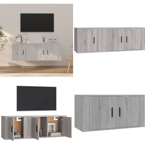 2-tlg. TV-Schrank-Set Grau Sonoma Holzwerkstoff - TV-Schrank - Holzwerkstoff Möbel - Grauer TV-Stand - Wandmontage Regal - Wohnzimmer Dekoration - Home & Living (1/5)