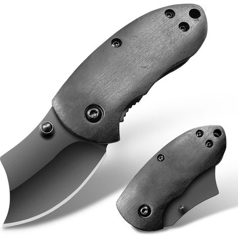 Klappmesser Mini EDC Edelstahl Klinge Einhandmesser Jagdmesser Holzgriff Schwarz
