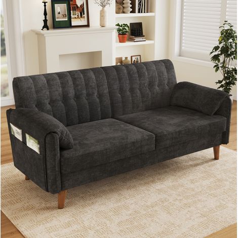 Canapé 2 places en chenille gris foncé 161,5 x 79 x 83,5 cm avec pieds en bois, REDOM (1/5)