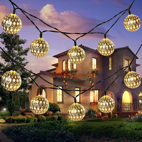 Guirlande Lumineuse de LED Lumière Alimentée par Une Fée, 40 LEDs Boule Marocaine, 8 Modes Auto Sur/De, Blanc Chaud, 6M (1/4)