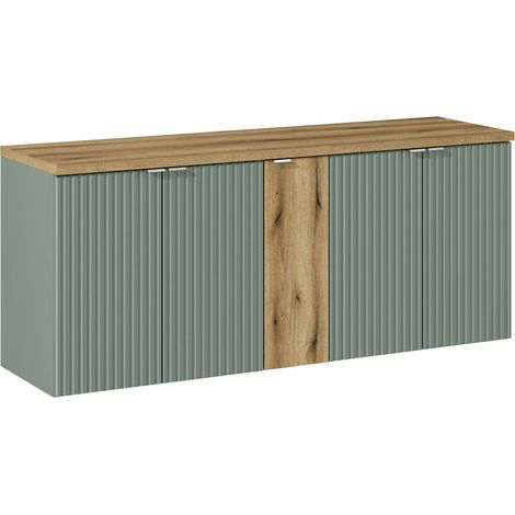 Meuble sous-vasque 140cm 5 portes plan de toilette Jade Vert et Bois