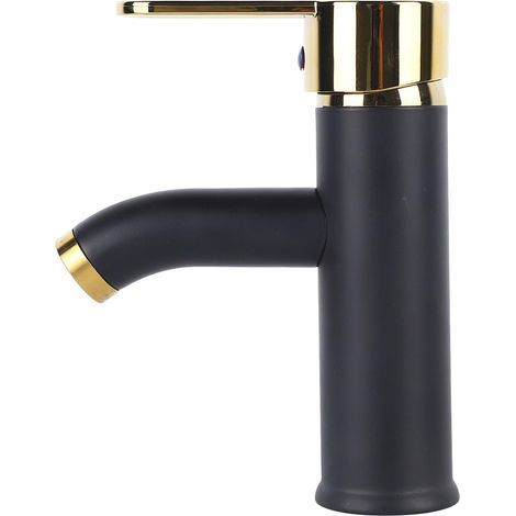 Robinet de Salle de Bain Poignée Monotrou Robinet Court en or Robinet de Lavabo de Salle de Bain en Acier Inoxydable or Noir Robinet de Cuisine Robinet de Cuisine pour éviers (1/5)