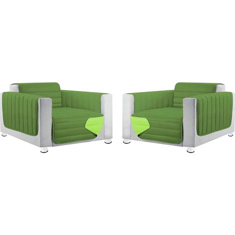 Coppia Set 2 Copripoltrona Salva Poltrona Universale Imbottito Morbido Double Face Elegante - Verde (1/3)
