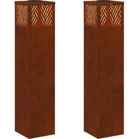 Set di 2 lampade solari da giardino moderne dal design rettangolare da esterno 18 x 18 x 80 cm in acciaio patinato bronzo 020052551
