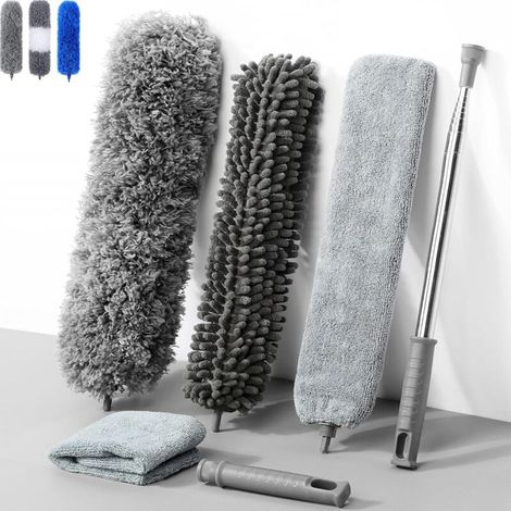 Washable telescopic duster, duster, rod and bendable corner brush, microfiber stainless steel with telescopic rod, extendable up to 250 cm, dust brush for cracks, ceilings, cobwebs, gray 6 MUMU (1/4)