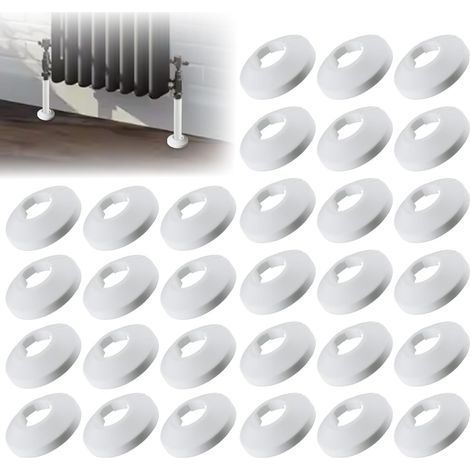 Pack of 30 White PVC Heating Pipe Rosettes Ø 16 mm Pipe Covers for Indoor Wall and Floor Radiators (1/5)