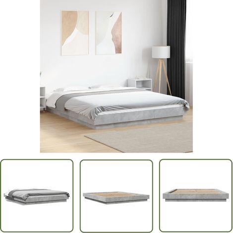The Living Store Bettgestell Betongrau 160x200 cm Holzwerkstoff - Beton Grau - Holzrahmen - Lattenrost - Doppelbett - Boxspringbett (1/5)