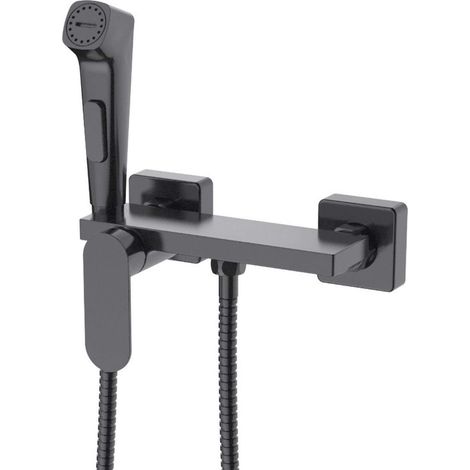 Aqualine - Rubinetto da bidet a parete, con doccetta, con ripiano, color gun metal TJ042GM (1/2)