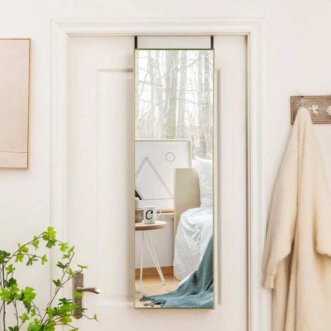 Miroir rectangulaire pleine hauteur en bois 120 x 37 cm avec verre anti-éclats et fixation murale pour chambre et dressing (1/5)