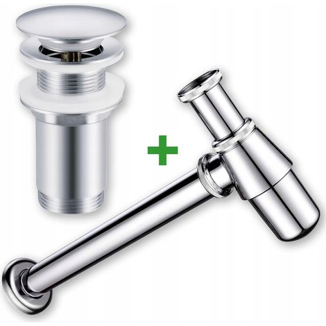 Set: tappo a scatto argentato senza troppopieno + sifone per lavabo (1/5)