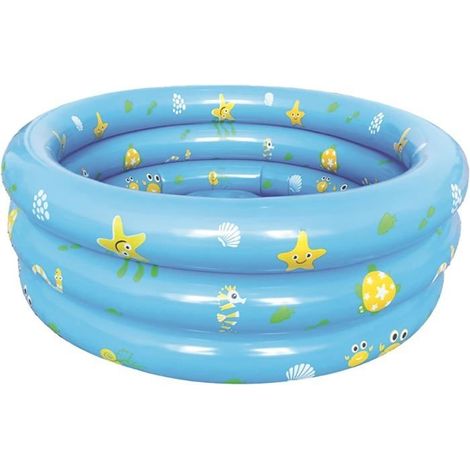(Blau) Aufblasbares Kinderbecken 90 x 30 cm mit aufblasbarem Blasenboden für Kleinkinder, Garten, Hof, Sommer, Wasserspielzeug (1/5)