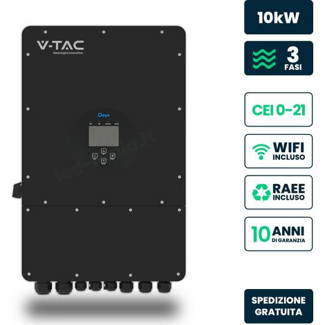 V-TAC Wechselrichter Deye Dreiphasig Hybrid 10kW CEI 0-21 WiFi TA 10 Jahre Garantie Schwarz IP65
