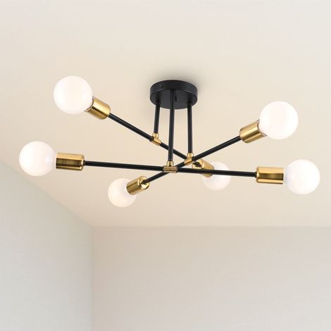 Deckenleuchte 6x E27 Pendelleuchte Vintage Industrial Innenlicht Lampe für Küche Schlafzimmer Wohnzimmer Schwarz + Kupfer (1/5)