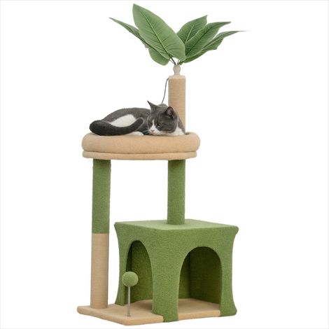 Arbre à chat avec lit niche et griffoirs 44 x 30 x 98 cm vert (1/5)