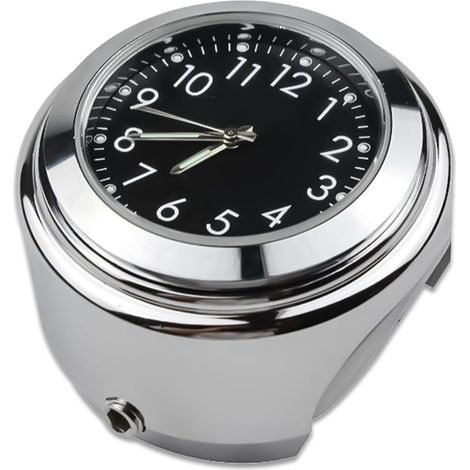 Horloge de guidon de moto à quartz pour guidon de moto - Horloge universelle - Calendrier de vélo - Chromé - Étanche à l'eau - Étanche à la poussière - Thermomètre de guidon (noir)