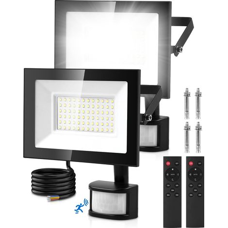 Projecteur LED Exterieur Detecteur de Mouvement, 50W 5000LM 6500K Spot LED Extérieur Detecteur de Mouvement avec Télécommande, Etanche IP66 pour Jardin, Arrière-cour, Garage
