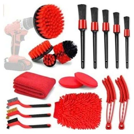 Set di 18 spazzole per trapano, kit di attrezzi per la pulizia del trapano, spazzole per trapano per superfici del bagno, pavimenti, piastrelle della vasca e auto (rosso)