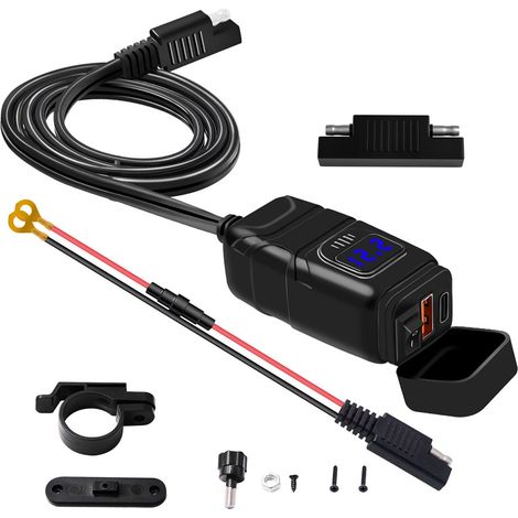 Ortviai Chargeur USB Moto Type-C avec Voltmètre et Interrupteur Marche/Arrêt, Modèle ZH-854E4, Bleu (1/5)