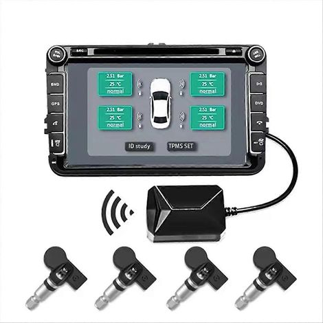Sistema de monitoreo de presión de neumáticos (TPMS) USB Android con pantalla de advertencia y 4 sensores internos y externos. (1/5)