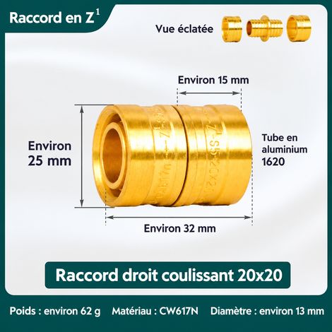 Raccord à glissement pour tube chauffage, raccord droit 20 mm laiton naturel pour plomberie multicouche, 1 kg – Livraison gratuite (1/5)